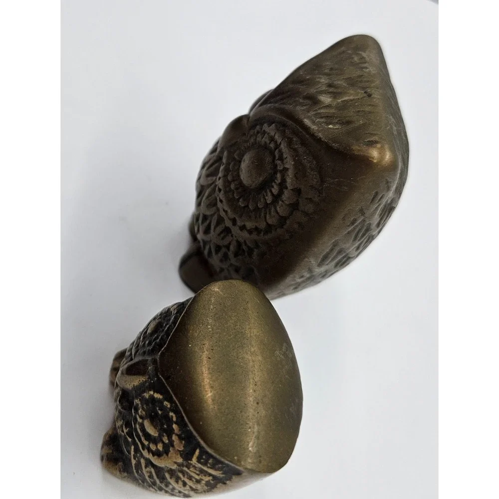 Vintage Solid Brass Owl Figurines Set of 2 Mid Century Modern Bird OWL decor